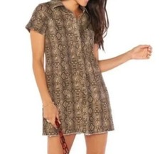 Show Me Your Mumu Dress Womens S Brown Cyrus Mini Button Pockets Denim Animal