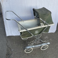 Silver Cross Brown Pram Baby Carriage Chrome Frame Large Wheels Royalty Military