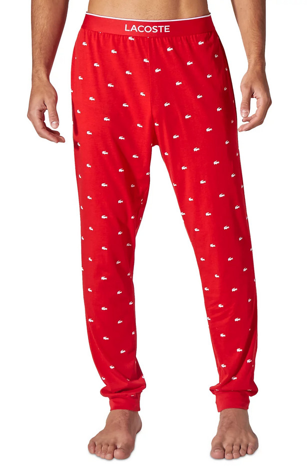 Lacoste Mens Printed Pajama Joggers in Red White XL 4390₽