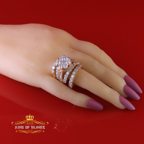 Yellow Silver 14.00ct Cubic Zirconia Ring Multi Row Trio Womens Ring Size 8 - Picture 7 of 12