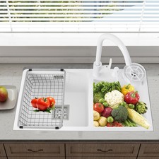 Stainless Steel Kitchen Sink 28" Drop In Top Mount Double Bowl with Faucet White