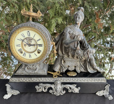 Antique C 1894 Ansonia VICTORY Figural Statue Mantle Clock - Open Escapment