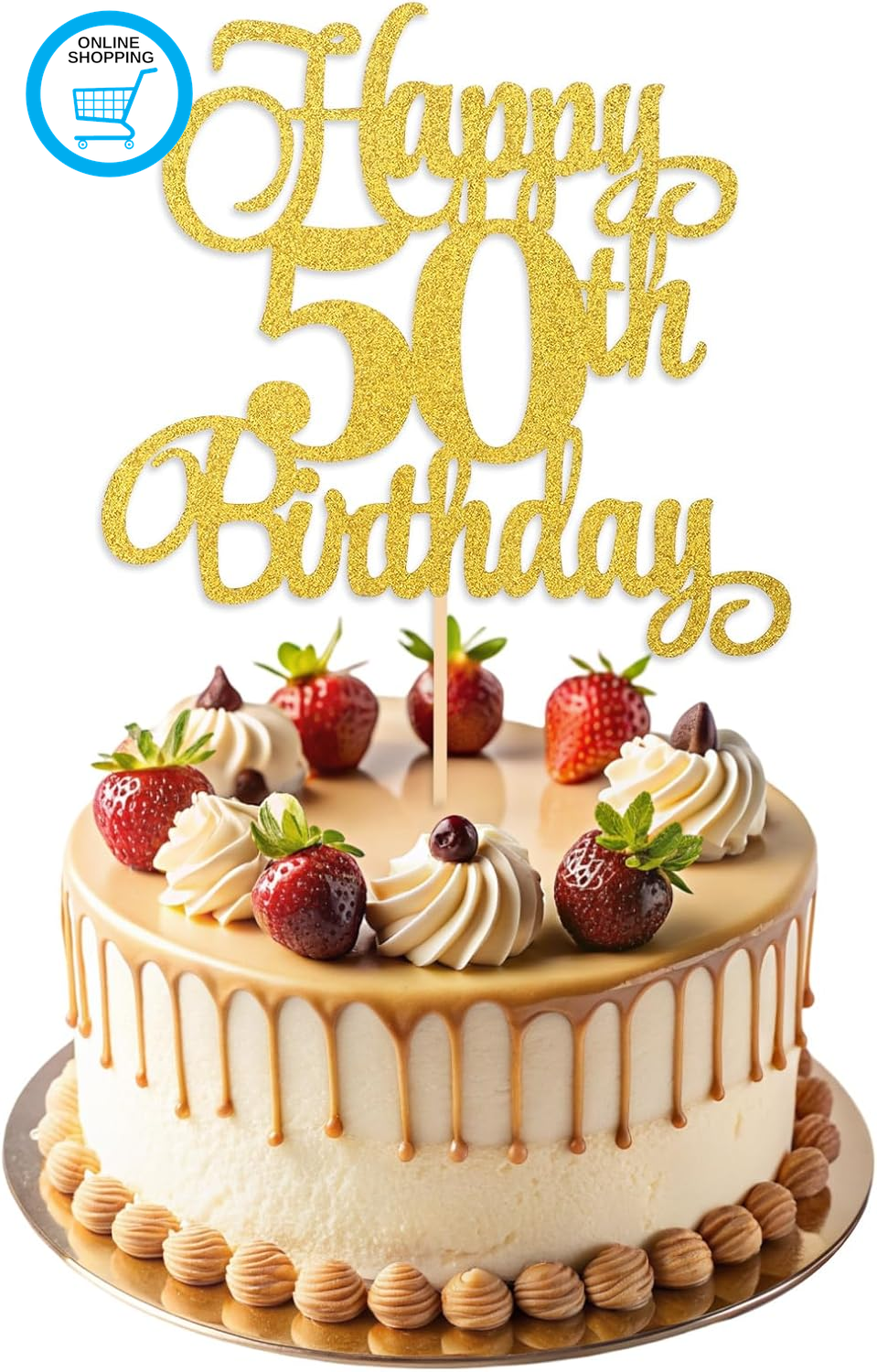 50Th Birthday Cake Toppers, Gold 50Th Happy Birthday Cake Decorations for Women