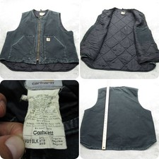 Carhartt Work Vest Mens 2XL Dark Green BLK Duck Canvas Quilt Lined Full Zip VTG