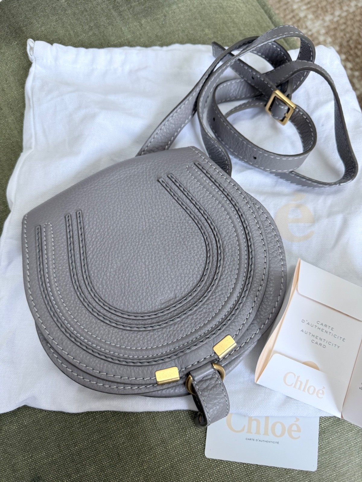 Genuine Chloe Small Marcie Saddle Bag Cashmere Grey Leather