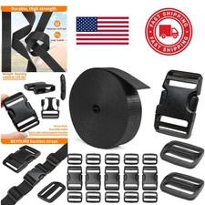 Adjustable Quick Release Plastic Buckles with 12 Tri Glide Slide Clips Black