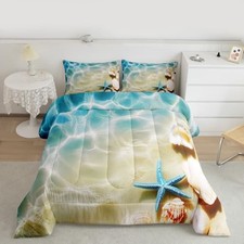 Ocean Comforter Set Beach Bedding Set Coastal Nature Theme Teal Twin Multi 80