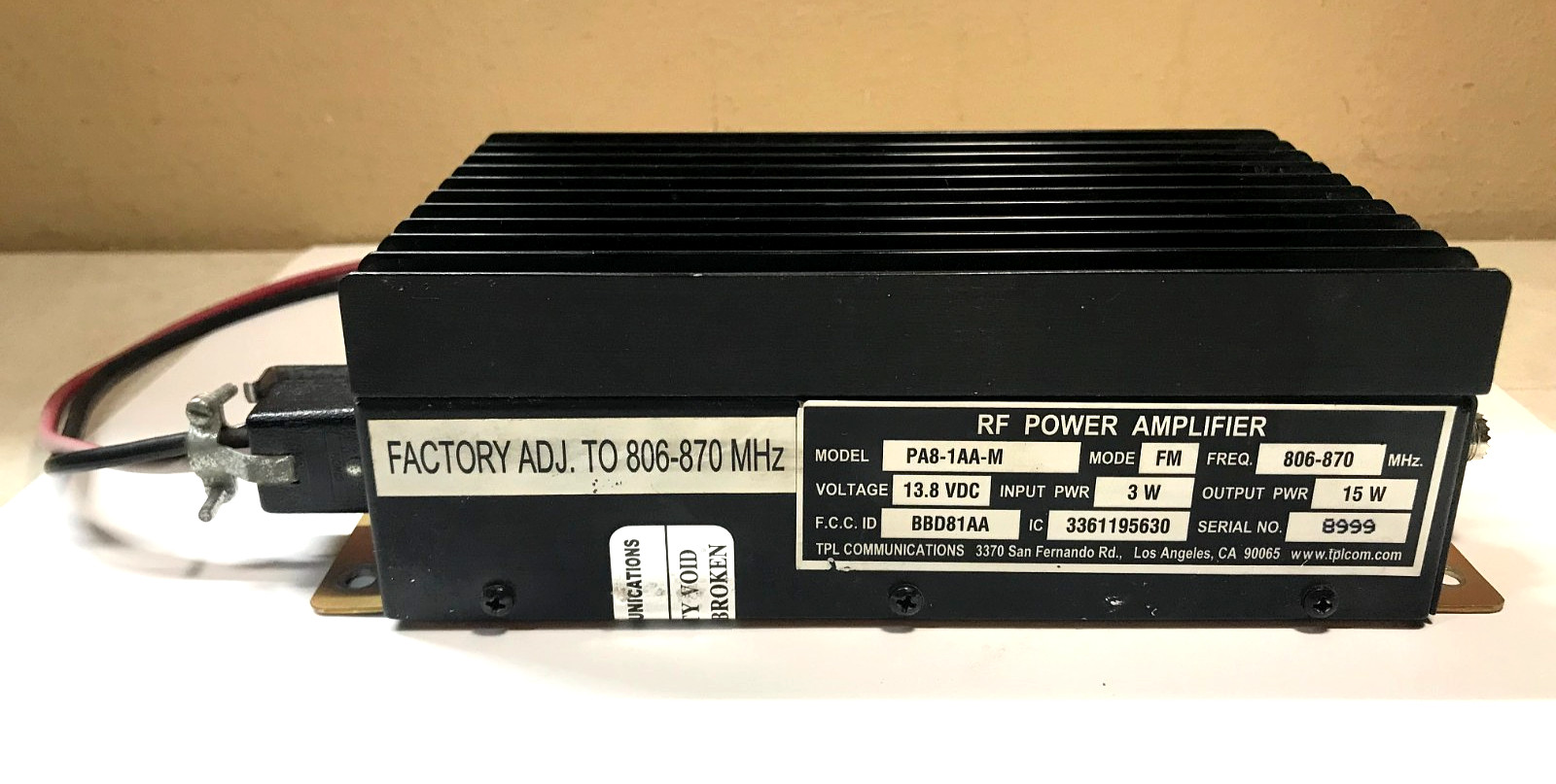 TPL Communications RF Power Amplifier 15W 806-870 MHz PA8-1AA-M