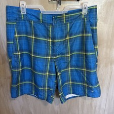 COLUMBIA Men's Size 38X11 Blue Board Shorts PLAID Swim Trunks Omni Shade-H26