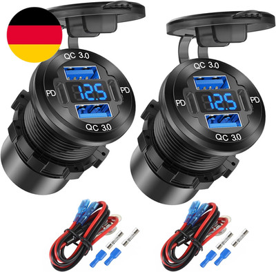 2 Pack 4 Port 12V USB Steckdose Aluminium Ladegerät, 78W Dual PD & QC Multiple P