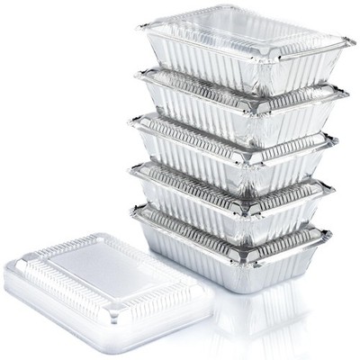 (55 Count) 2.25LB Aluminum Containers with Lids (8.5''x6'') - Disposable Foil C...