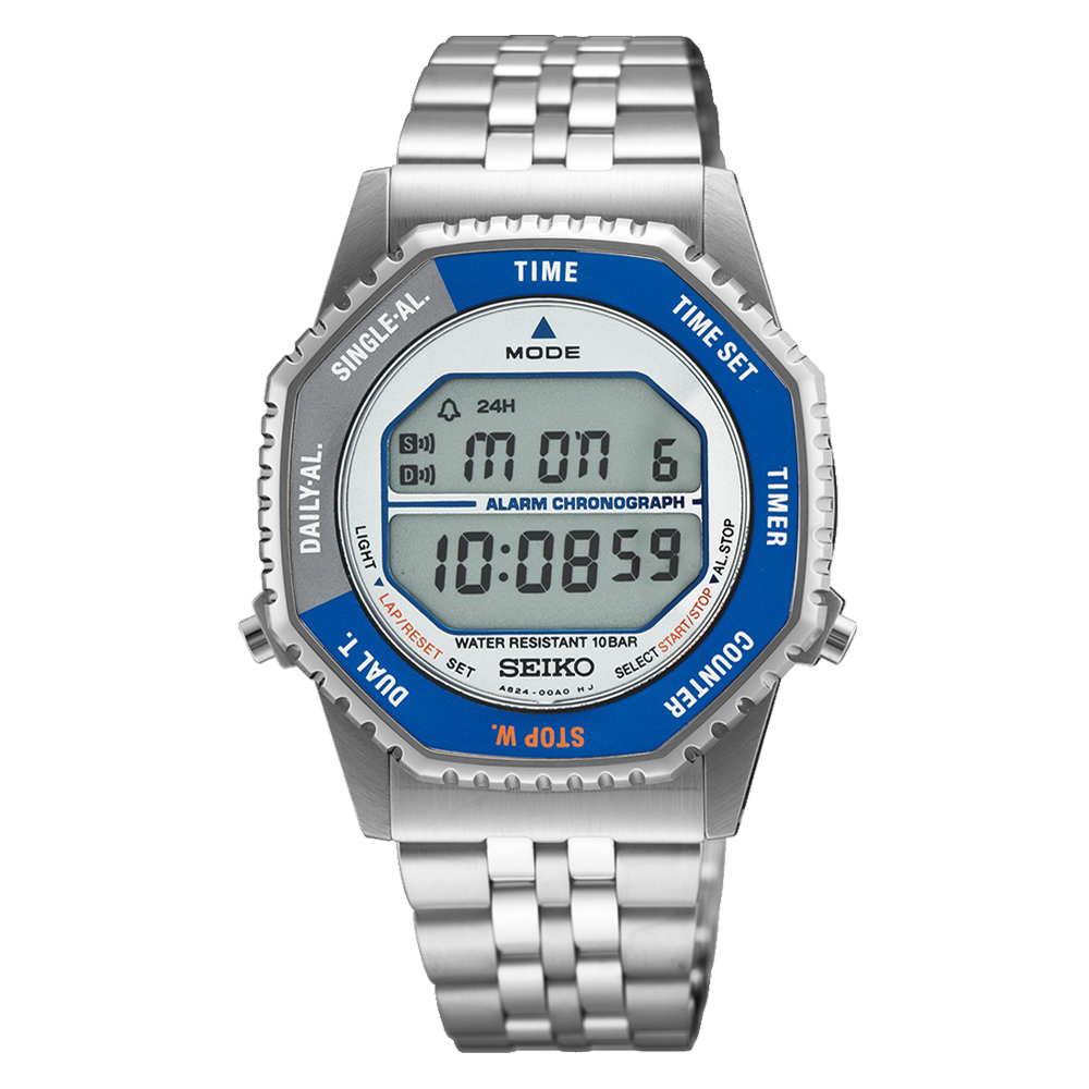Seiko Mens Digital Watch with Blue and Silver Dial Silver Bracelet SMGG21P1