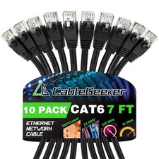 Cat 6 Ethernet Cable 7 ft 10-Pack - Cat6 Patch Cables, Snagless RJ45, Cat 5...