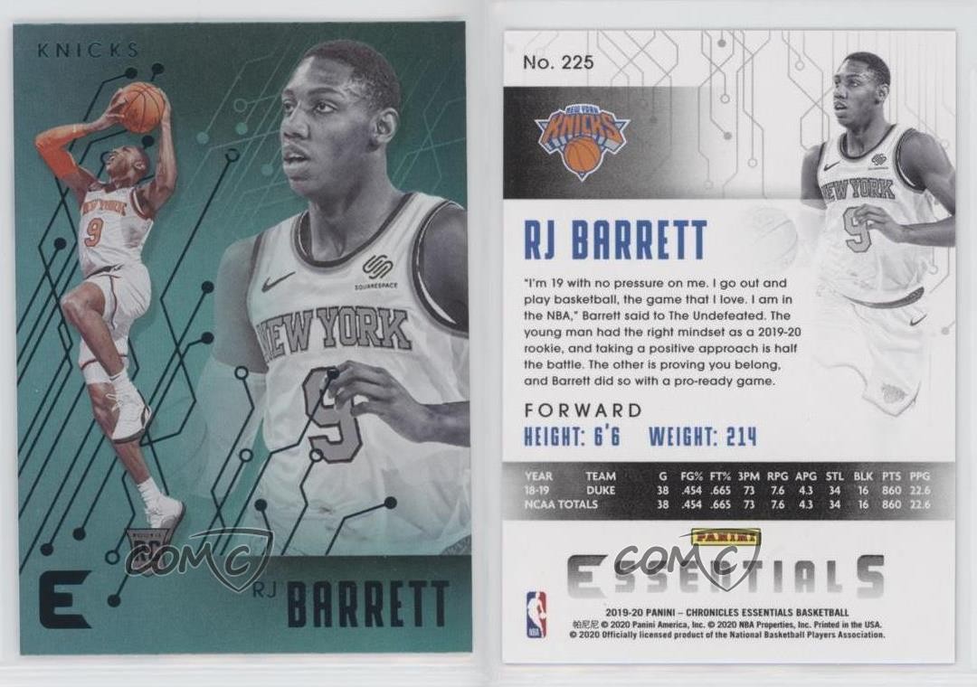 2019-20 Panini Chronicles Essentials Teal RJ Barrett #225 fm0 thumbnail 3