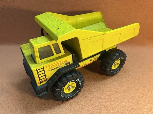Vintage XMB-975 Mighty Tonka USA Metal Dump Truck Yellow Steel Turbo Diesel