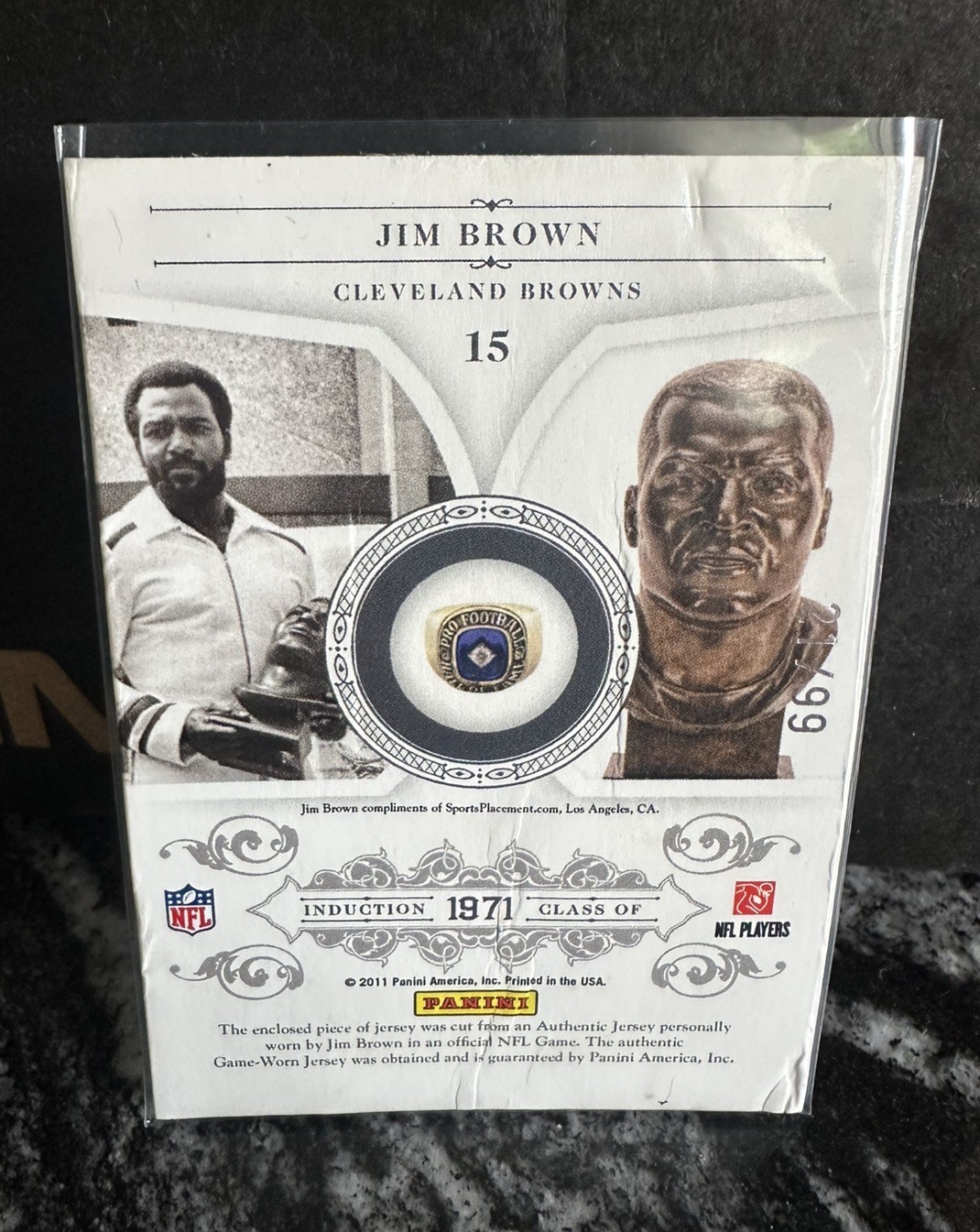 2010 Panini Playoff National Treasures Jim Brown #15 Hall Material 21/99 view 2