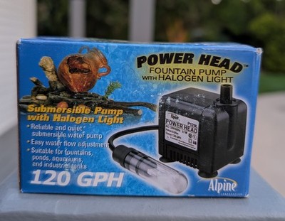 Alpine Power Head 120 GPH Fountain Pump with Halogen Light Submersible New