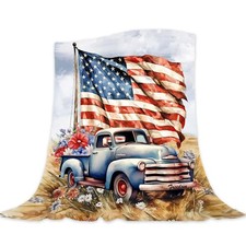 Patriotic Throw Blanket Twin 4th of July Memorial Day Fourth of July American...
