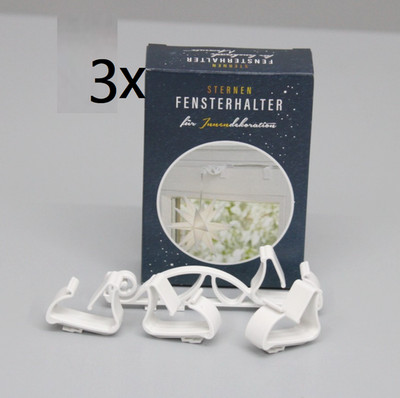 3 Stück DecoTrend Sternen Fensterhalter für Innendekoration Weiß 4010
