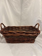 Vintage Woven Wicker Basket Rectangular Two Tone with Handles 11" x 8" x 6"