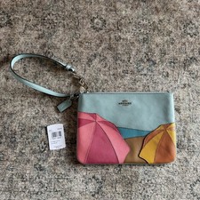 NEW Coach Wristlet Gallery Pouch with Umbrella Motif Summer Beach 9X7 Blue