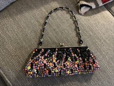 Vintage Beaded Novelty Evening Purse Colorful Charm Beads Sequin Kiss Lock Bag