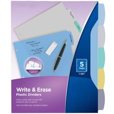 Reusable Binder Tabs, 5 Plastic Dividers Write Erase, Multicolor