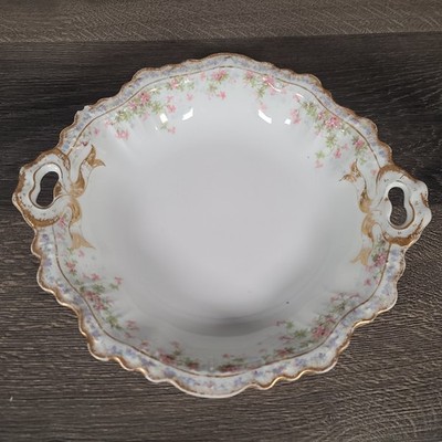 Vintage JPL Jean Pouyat Limoges Scalloped Serving Bowl Floral Flowers Handles
