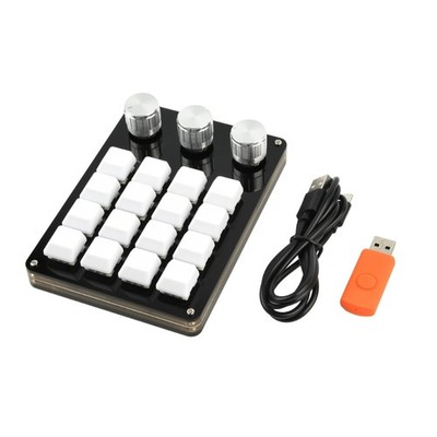 16Keys Keyboard Macropad with 3 Knob Programming Keypad for Gaming Video Editing