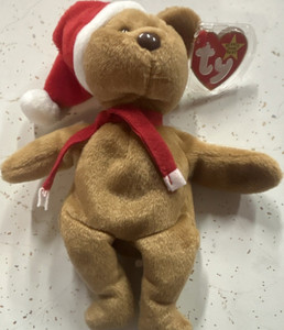 Ty Jingle Beanies Beanbag Plush Bear with Santa Hat and Scarf 1999 Retired