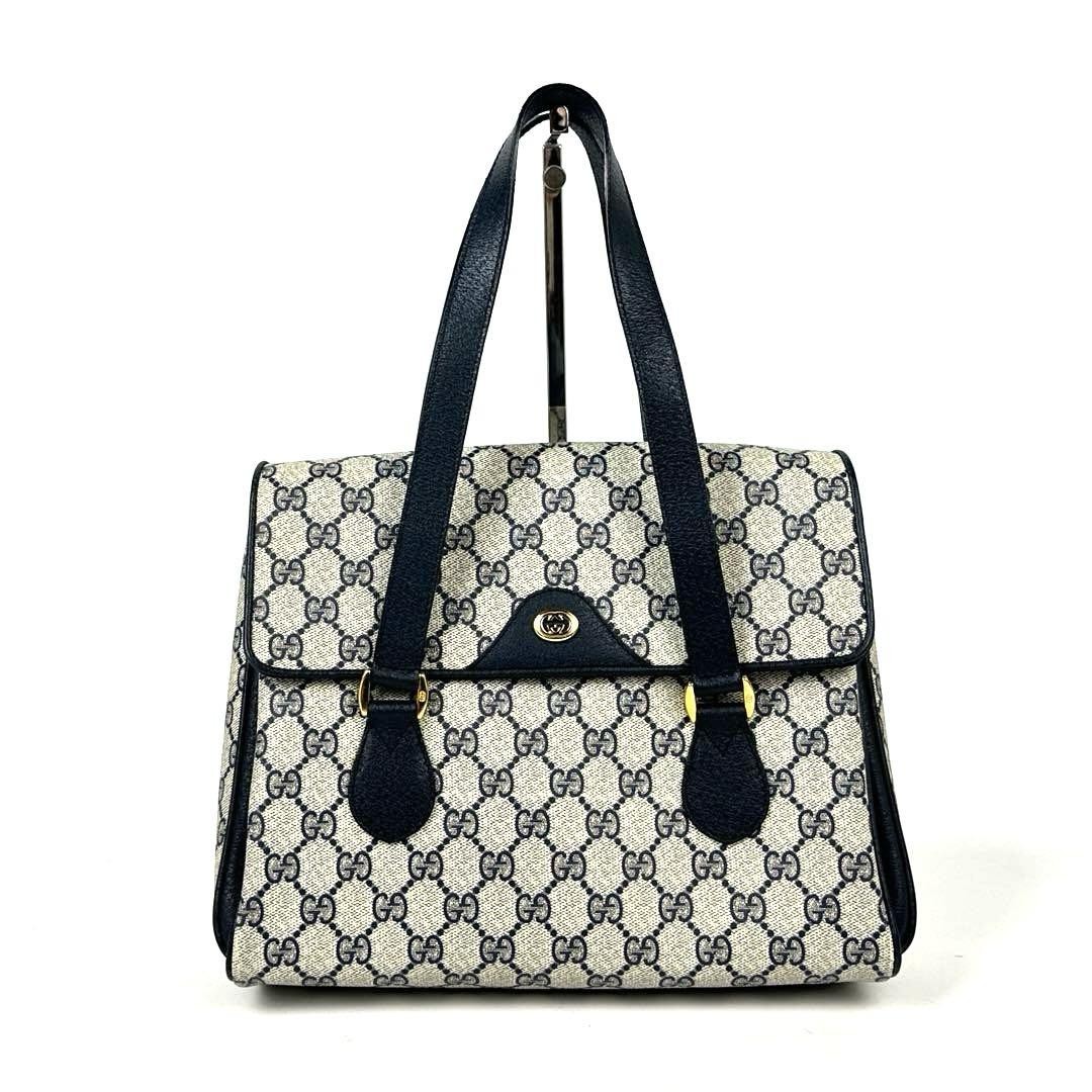 Gucci GG Supreme Navy PVC Leather Handbag from Japan