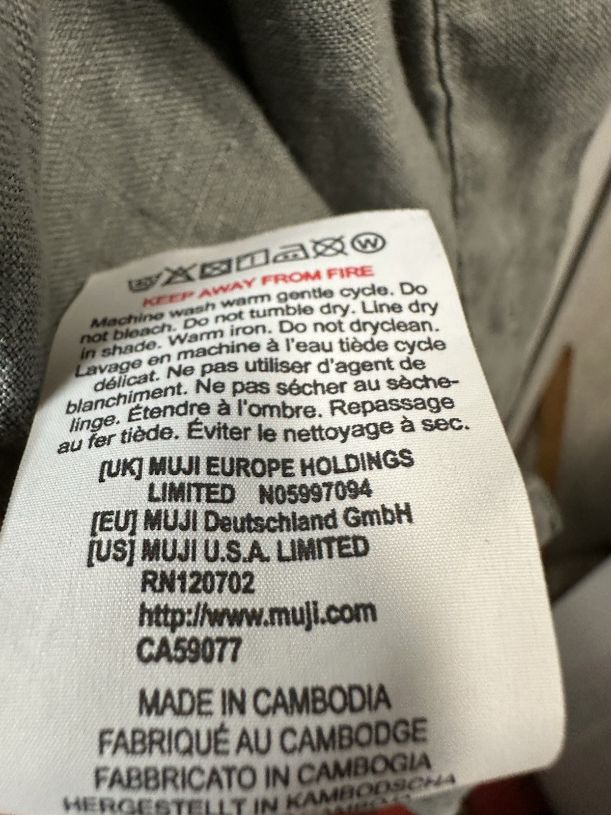 Muji 100% Linen True Hemp Stand Band Collar Button Up Long Sleeve Shirt Gray Xs