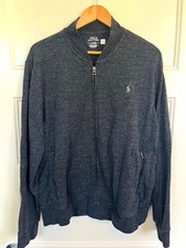 Polo Ralph Lauren Men's Gray Knit Full Zip Mock Neck Logo Sweater Pockets Large