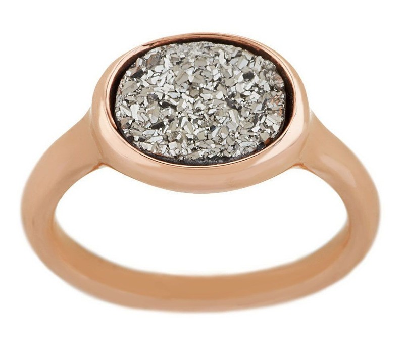 QVC Bronzo Italia Oval Drusy Quartz Stack Ring Size 5