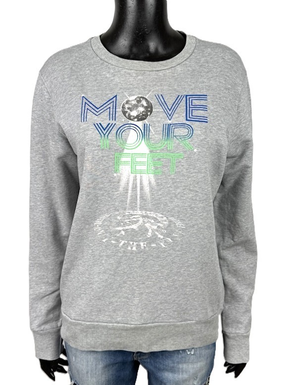 Diesel Felpa Donna M Cotone Grigia Move Your Feet Logo Grafica Girocollo