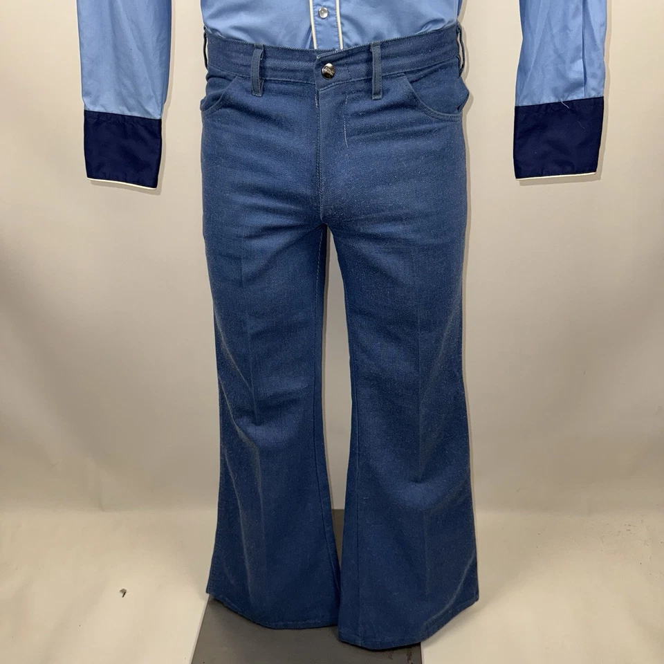 Vintage Bell Bottom Jeans Pants Mens 30 31 Sheriff Flare Leg Blue Jean 60s 70s - Image 2 of 4