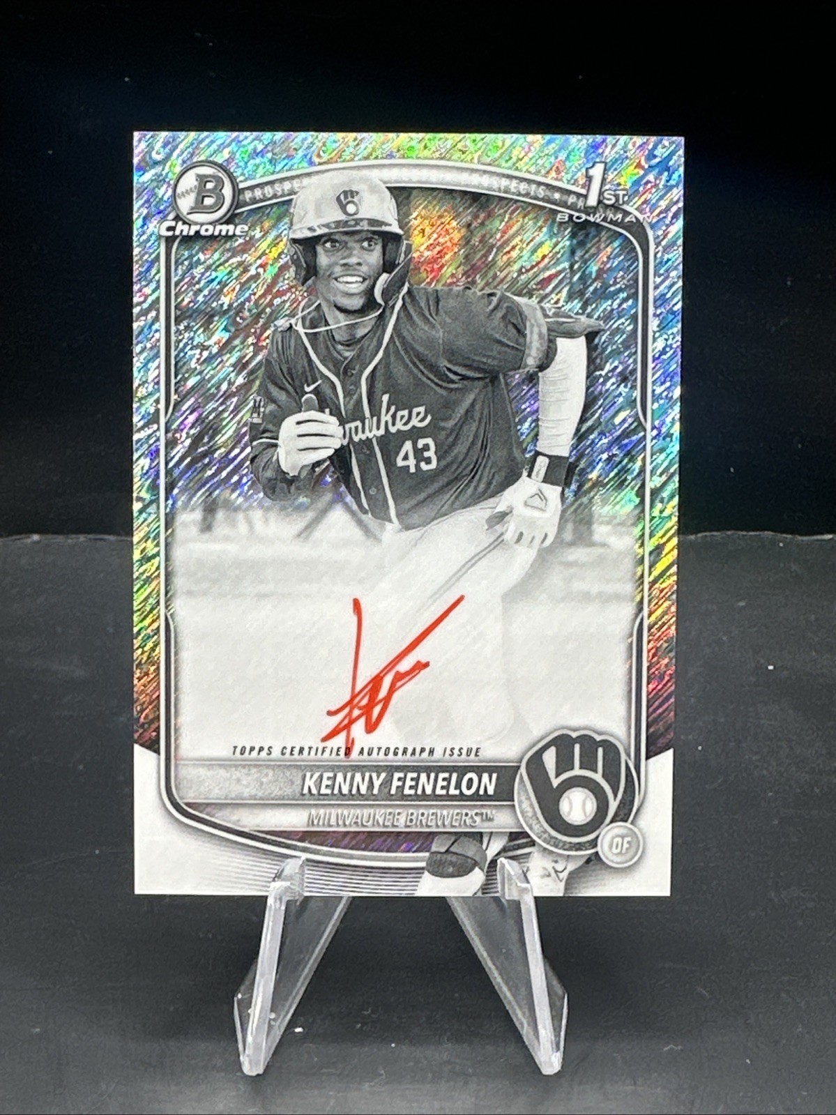 2025 Bowman Chrome Kenny Fenelon 1st Black White Shimmer Red Ink Auto SSSP MIL