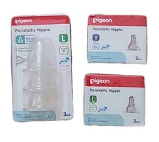 LOT OF 3 Pigeon Peristaltic Standard Teats - L Hole Y Cross Cut SLIM NECK