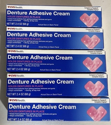 CVS Health Denture Adhesive Cream 5 New (Holds Dentures In Place) - 2.4oz