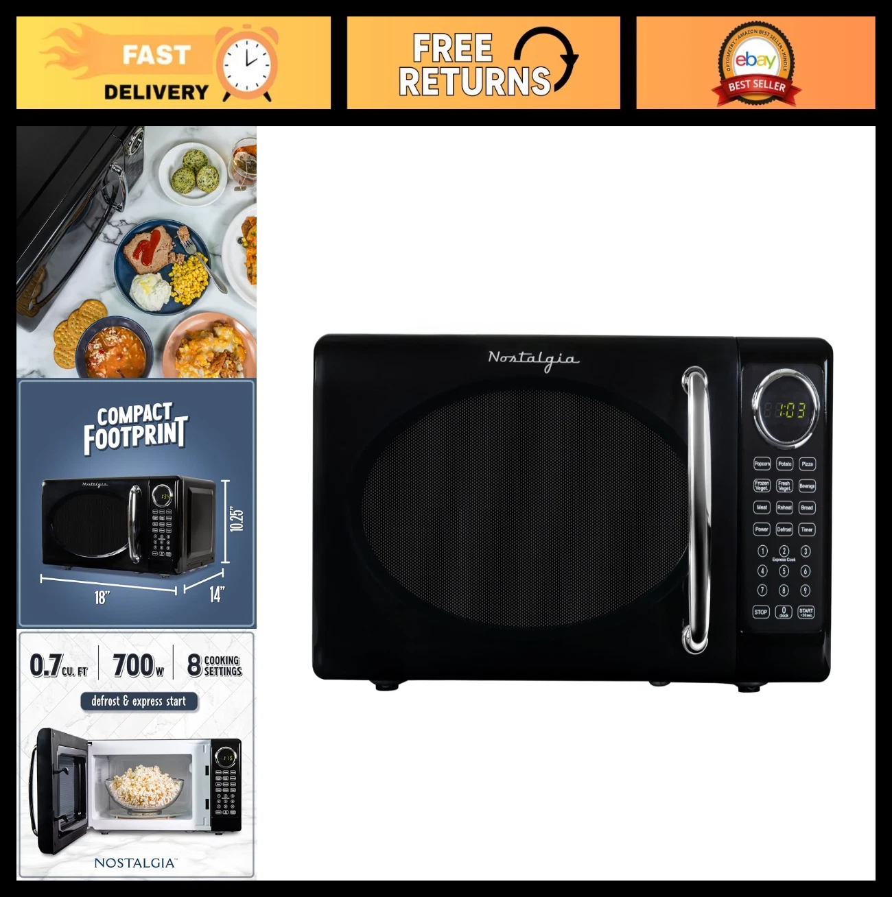 Retro Countertop Microwave Oven 0.7 Cu Ft 700W with Glass Turntable & Child Lock