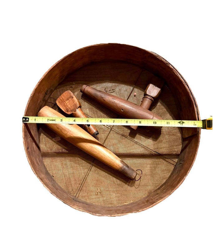 Antique Primitive Wooden Flour Sifter Sieve Riddle w/Wooden Tools 