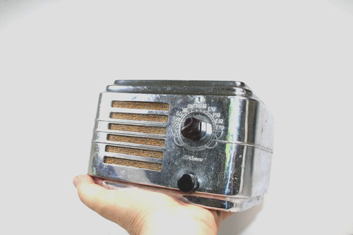 VINTAGE 30s SILVER DEPRESSION ERA ORIGINALCHROME CABINET ANTIQUE OLD TUBE RADIO