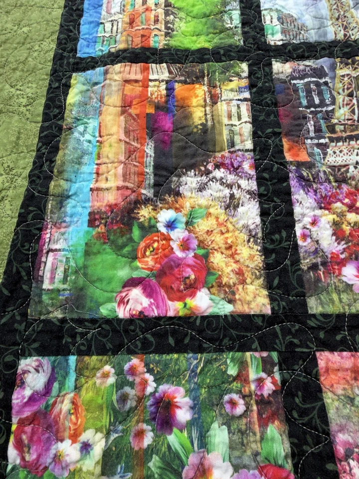 Edredón hecho a mano para colgar en la pared Torre Eiffel de París caña floral Foto 4 de 4