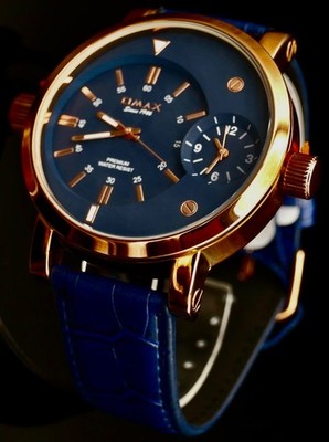 XXL OMAX  Monster Watch Herren Armband Uhr Blau Rose Gold Farben Dual  Timer NEU