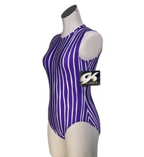 GK Elite VTG Vertical Waves Tank Leotard Bodysuit Purple White Size AL Adult L