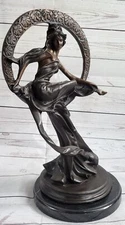 Gaia Girl Sitting on the Moon Bronze Statue Sculpture Art Deco Nouveau 17" x 10"