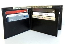 Black Men's Genuine Leather Bifold Wallet Center Flap Card Holder