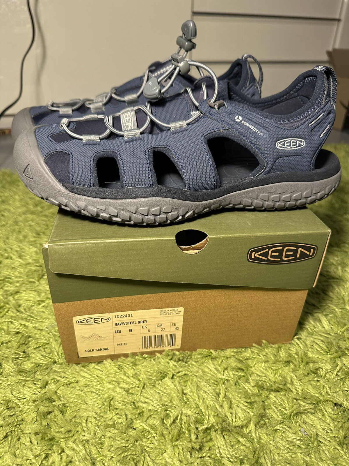 Sandali Keen uomo SOLR blu navy taglia 9 impermeabili chiusi scarpa acqua avvertimento 1x