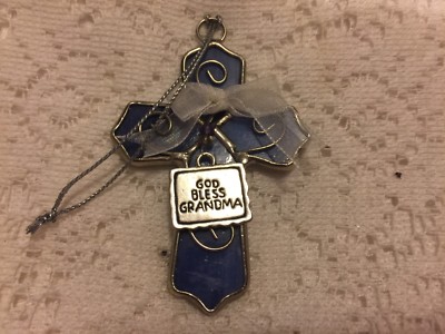 Sun catcher Cross ''God Bless Grandma'' Stain Glass Lead Suncatcher 3.25'' x 2.25'' 