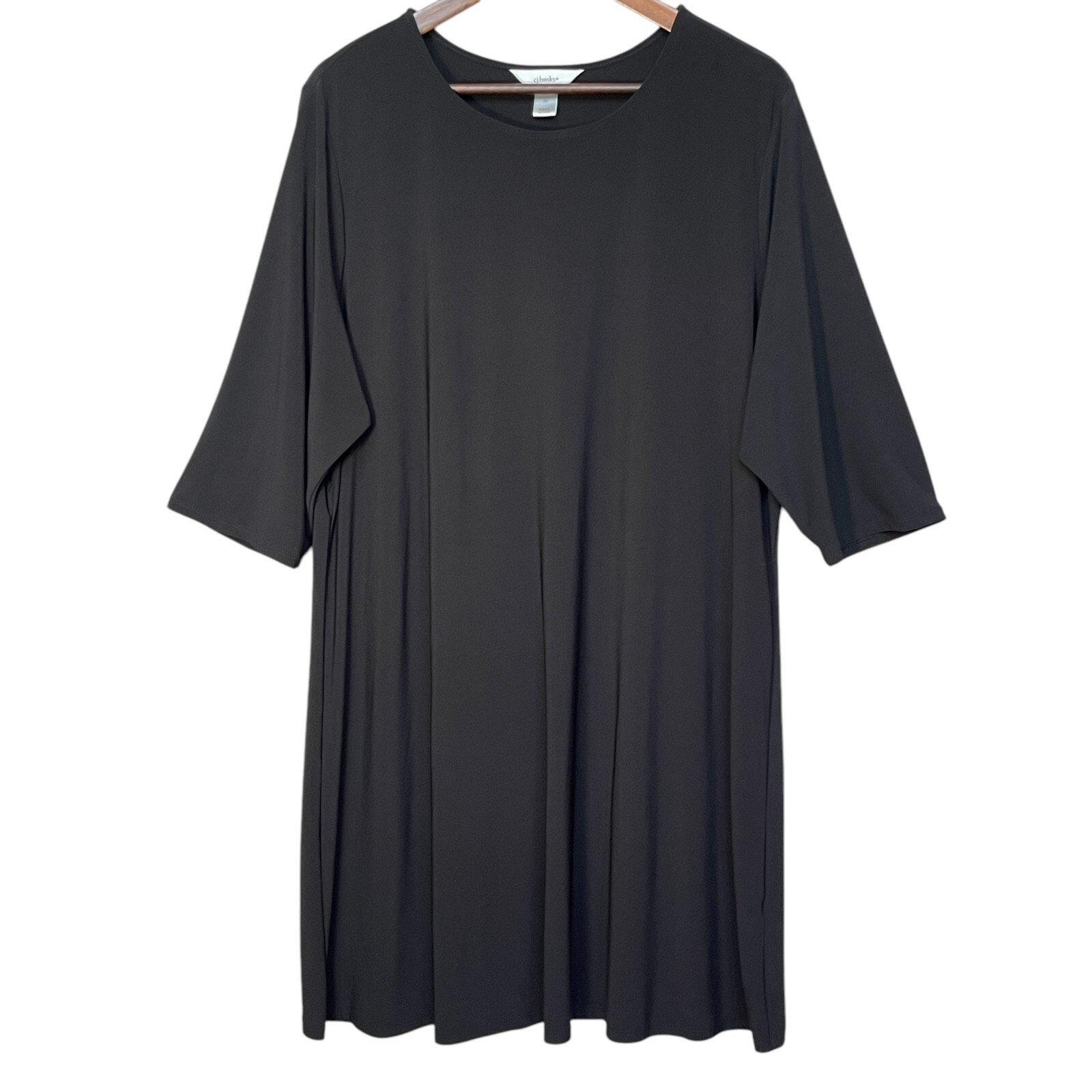 Cj Banks Shift Dress Women Size 2X Black Stretch 3/4 Sleeve